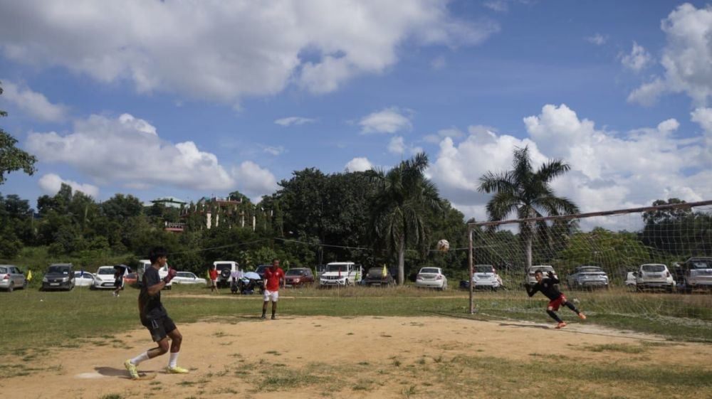 Players in action during the penalty shootout at the 2nd edition of Aphuyemi Youth Gathering cum Penalty Shootout, which was held at Ikishe village ground, Chümoukedima on October 2. (Morung Photo)